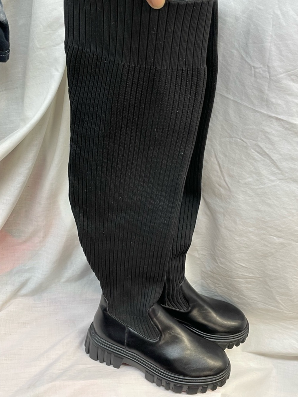 Cuccoo Black Ribbed Knit Over-the-Knee Boots ladies sz 39